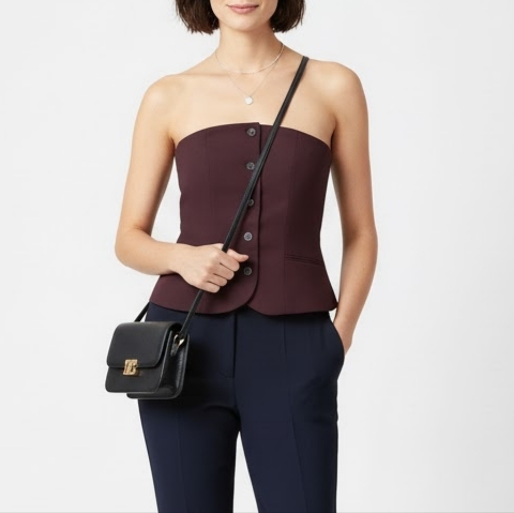 Maison D'Amelie Strapless Waistcoat Womens Size 0 Burgundy Brown Corset Vest
